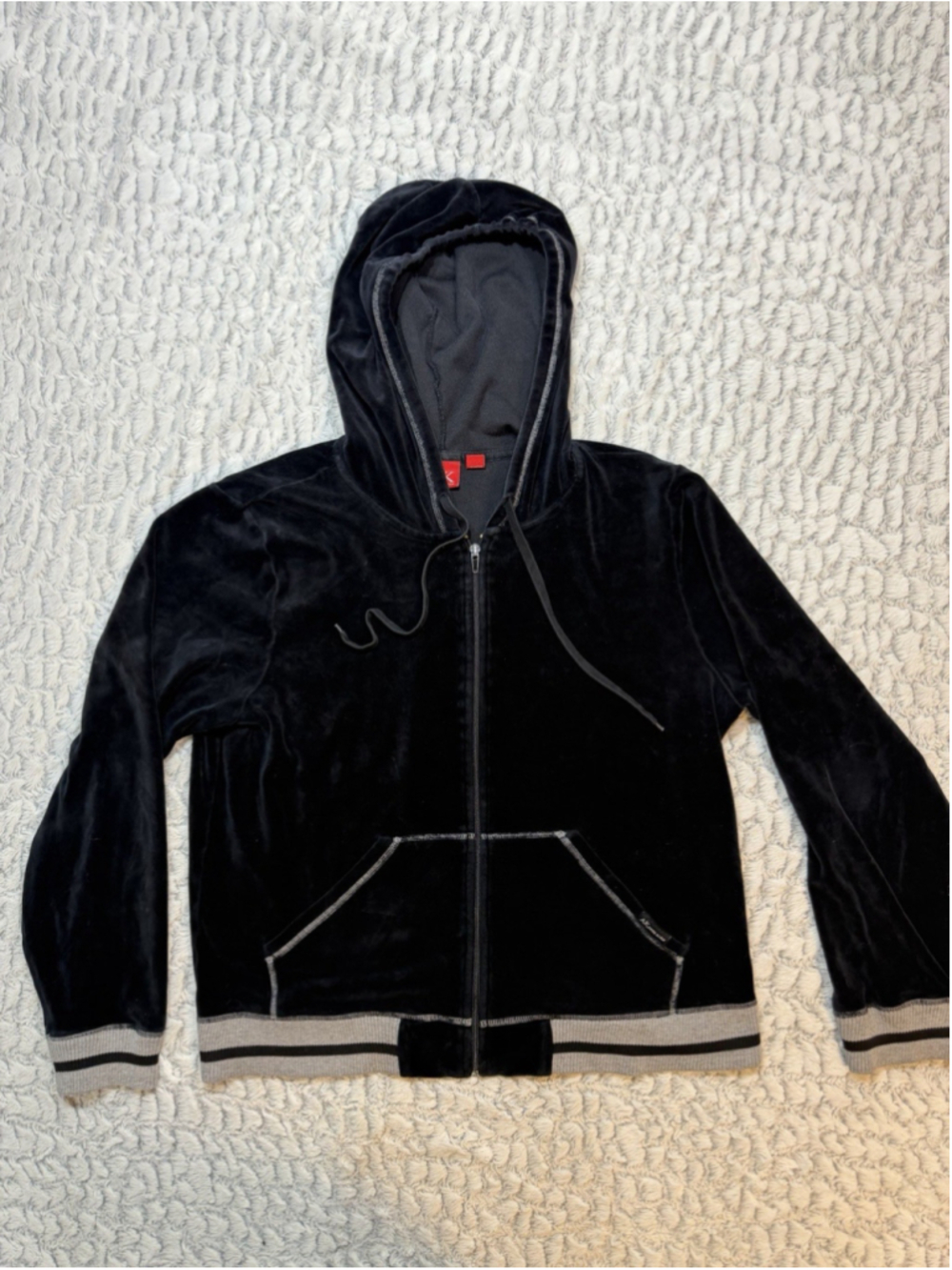 AK Anne Klein Women’s Black Velour Tracksuit Set Hoodie/Pants L Full Zip